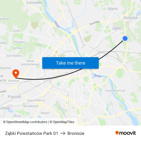 Ząbki Powstańców Park 01 to Bronisze map