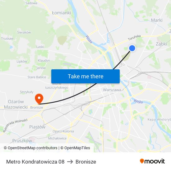 Metro Kondratowicza to Bronisze map