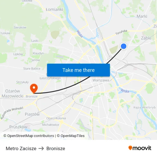 Metro Zacisze to Bronisze map