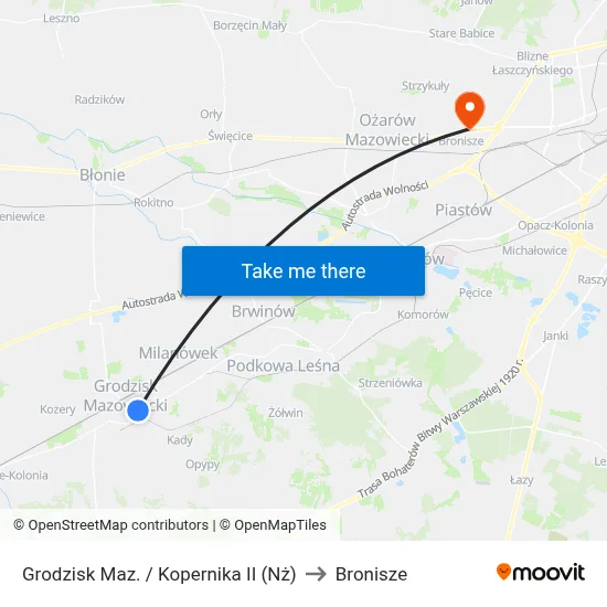 Grodzisk Maz. / Kopernika II (Nż) to Bronisze map