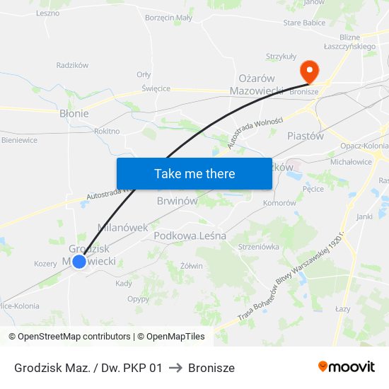 Grodzisk Maz. / Dw. PKP to Bronisze map