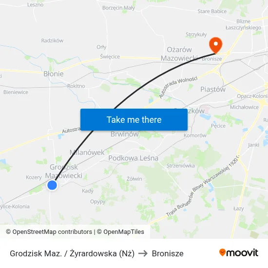 Grodzisk Maz. / Żyrardowska (Nż) to Bronisze map