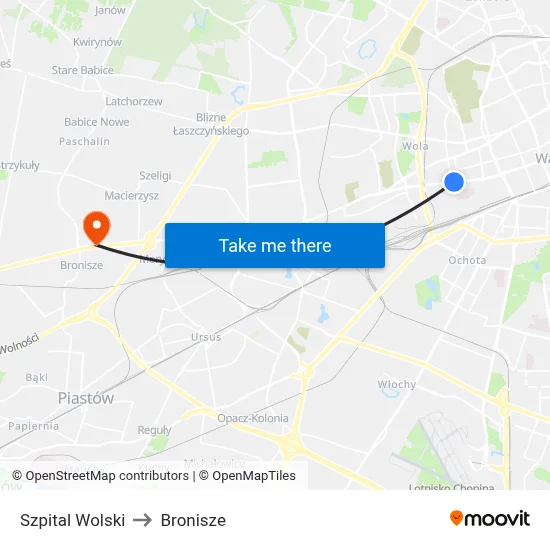 Szpital Wolski to Bronisze map