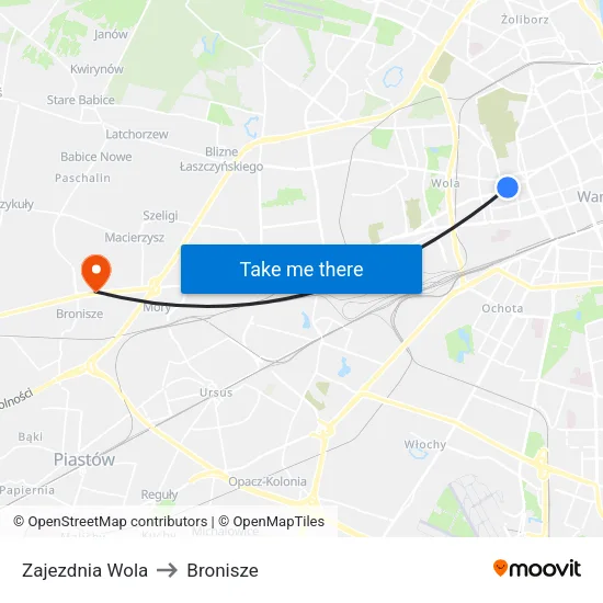 Zajezdnia Wola to Bronisze map