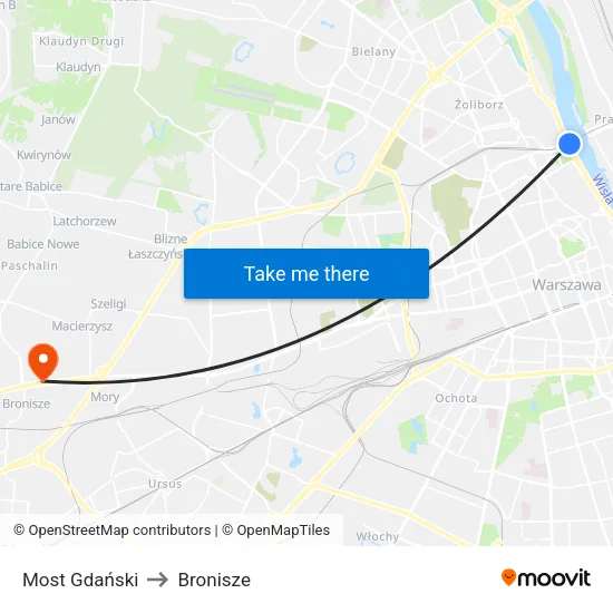 Most Gdański to Bronisze map