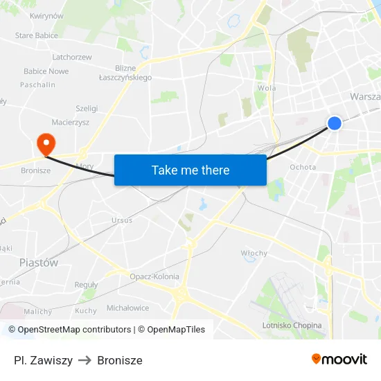 Pl. Zawiszy to Bronisze map