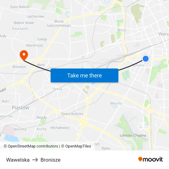 Wawelska to Bronisze map