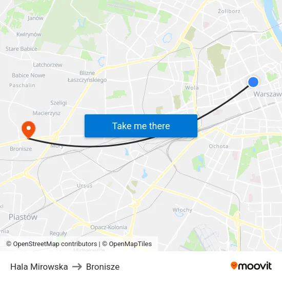 Hala Mirowska to Bronisze map