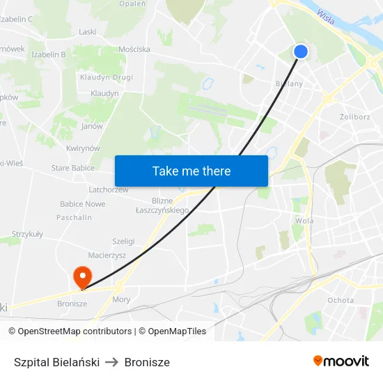 Szpital Bielański to Bronisze map