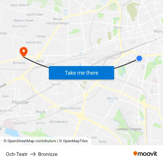 Och-Teatr to Bronisze map