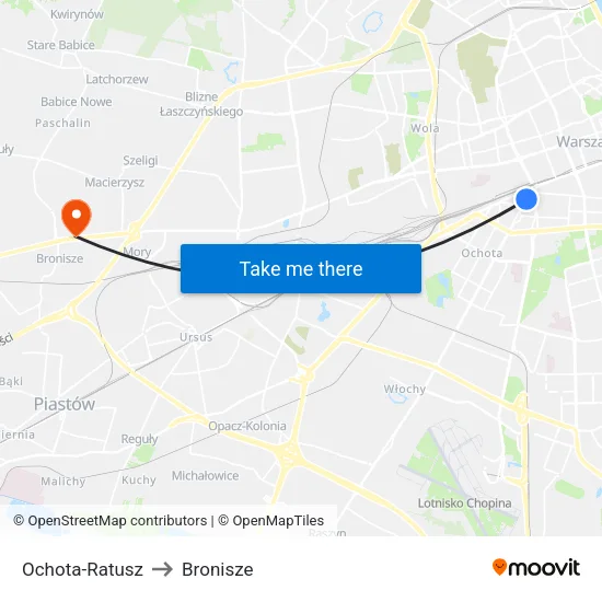 Ochota - Ratusz to Bronisze map