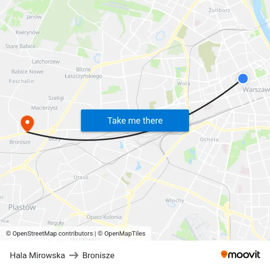 Hala Mirowska to Bronisze map