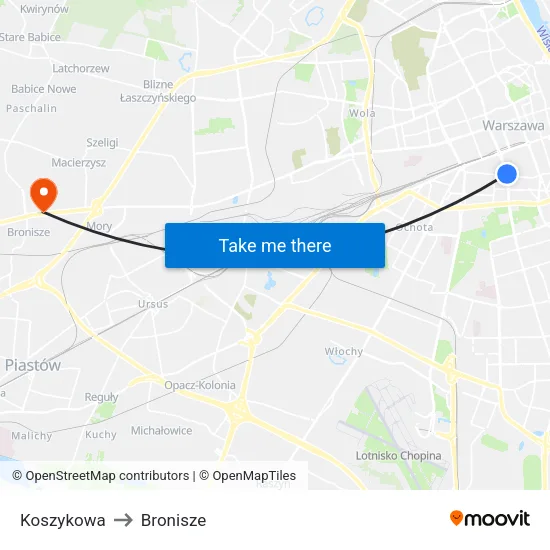 Koszykowa to Bronisze map
