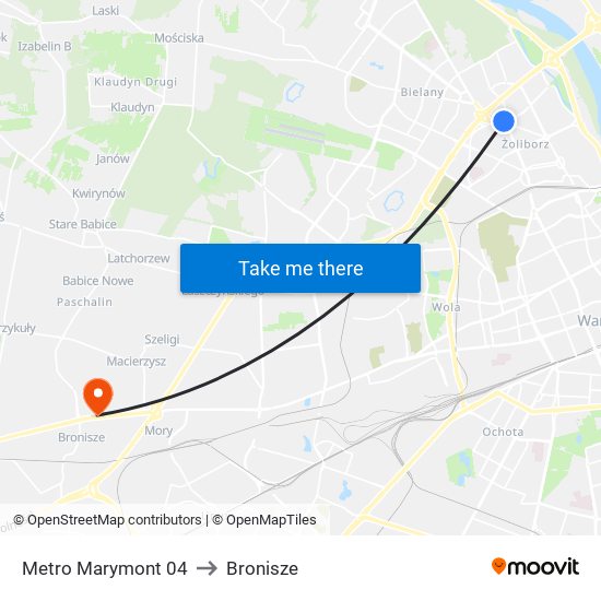 Metro Marymont to Bronisze map