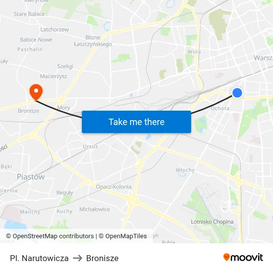Pl. Narutowicza to Bronisze map