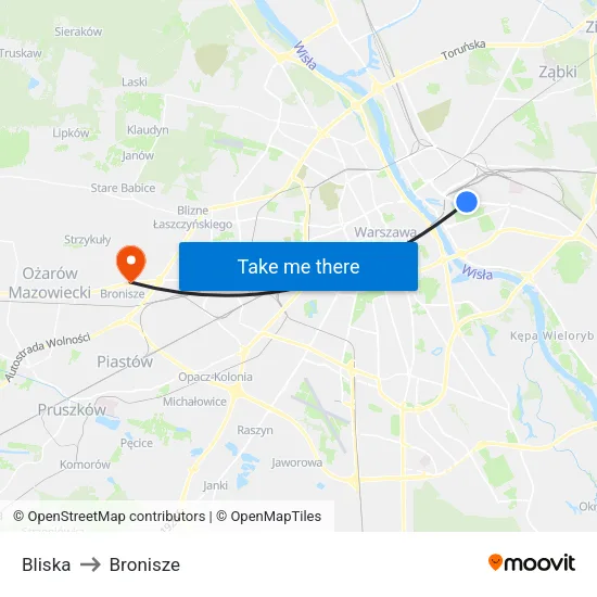 Bliska to Bronisze map