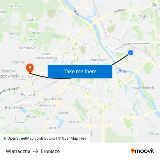 Wiatraczna to Bronisze map