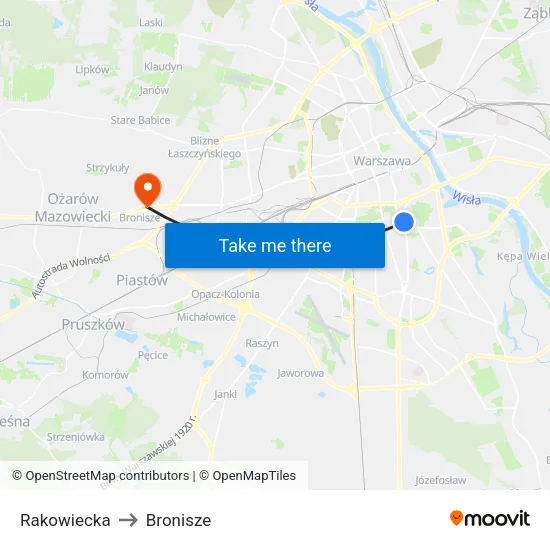 Rakowiecka to Bronisze map