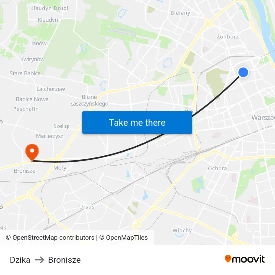 Dzika to Bronisze map