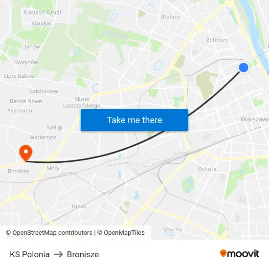 KS Polonia to Bronisze map