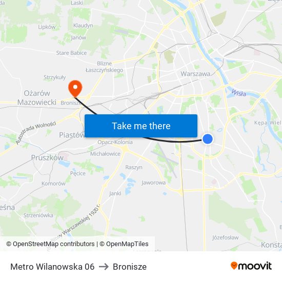 Metro Wilanowska 06 to Bronisze map