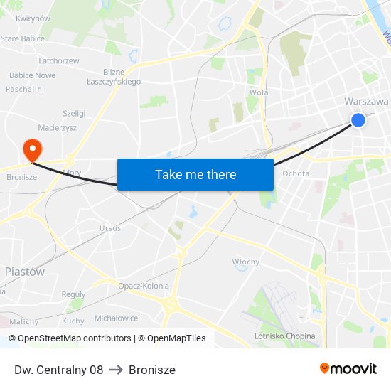 Dw. Centralny 08 to Bronisze map