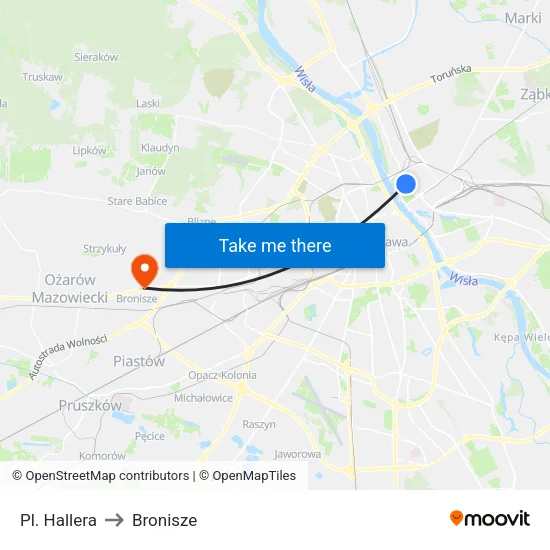 Pl. Hallera to Bronisze map