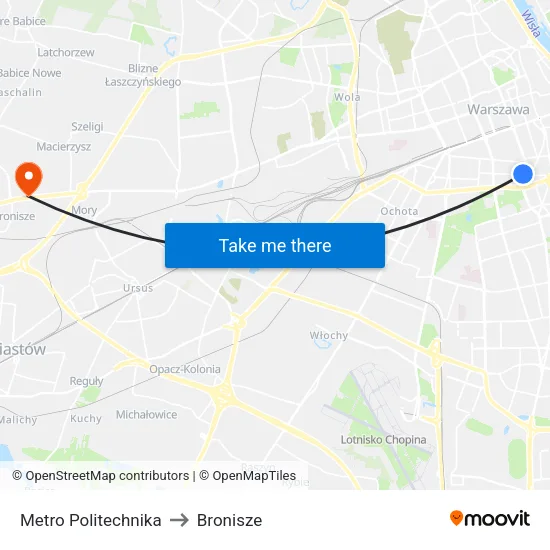Metro Politechnika to Bronisze map