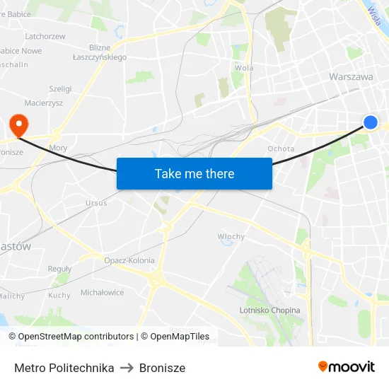 Metro Politechnika to Bronisze map