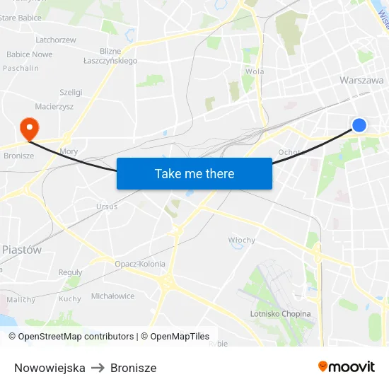 Nowowiejska to Bronisze map