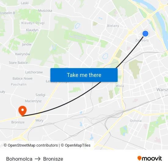 Bohomolca to Bronisze map