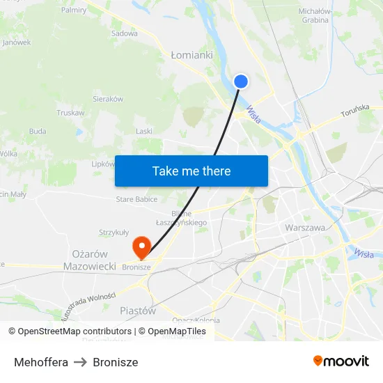 Mehoffera to Bronisze map