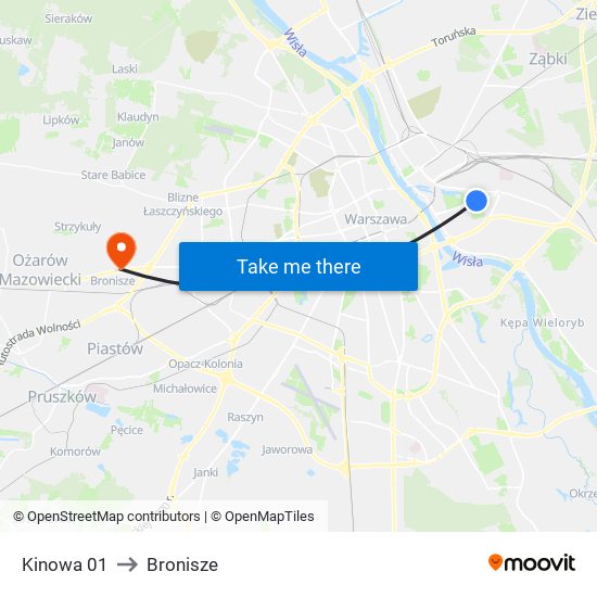 Kinowa to Bronisze map