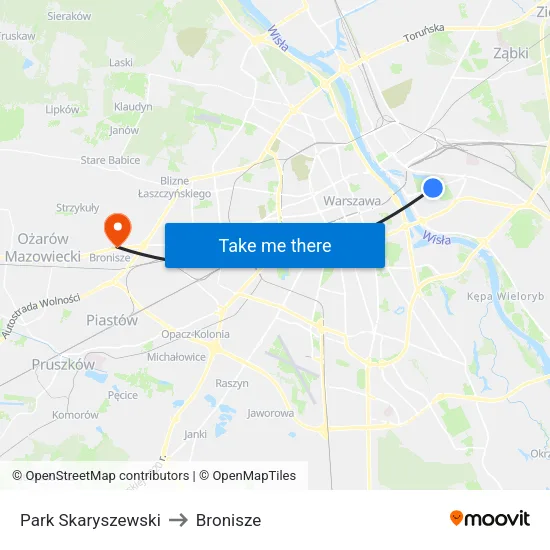 Park Skaryszewski to Bronisze map