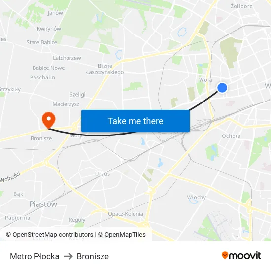 Metro Płocka to Bronisze map