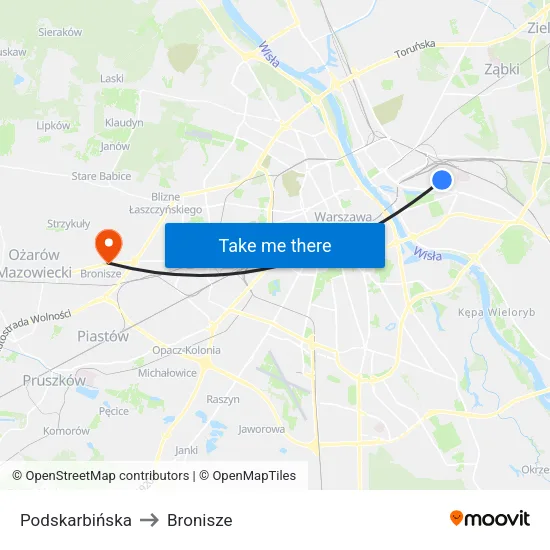 Podskarbińska to Bronisze map