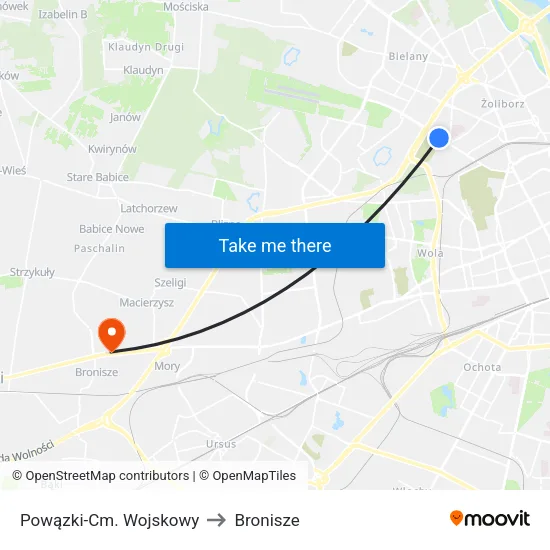 Powązki - Cm. Wojskowy to Bronisze map