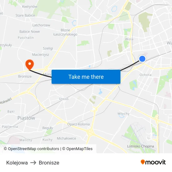 Kolejowa to Bronisze map