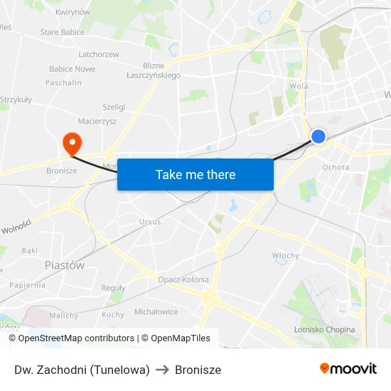 Dw. Zachodni (Tunelowa) to Bronisze map