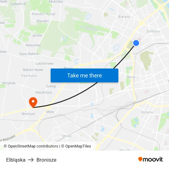 Elbląska to Bronisze map