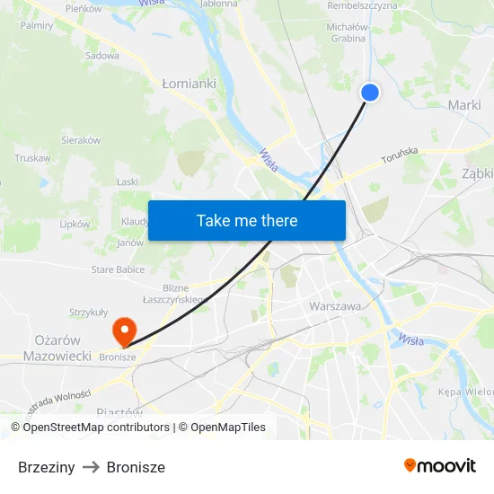 Brzeziny to Bronisze map