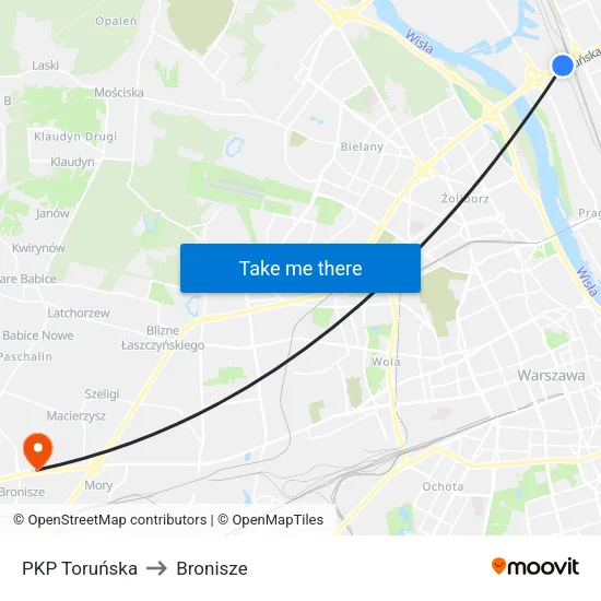 PKP Toruńska to Bronisze map