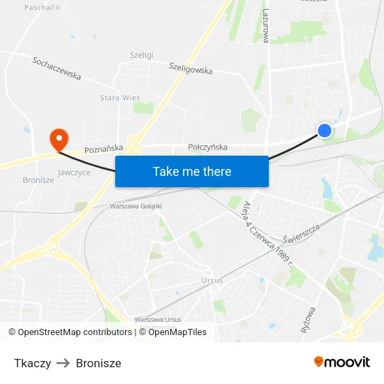 Tkaczy to Bronisze map