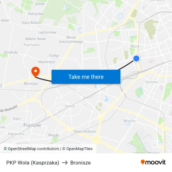 PKP Wola (Kasprzaka) to Bronisze map