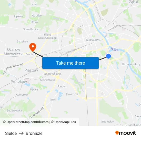 Sielce to Bronisze map