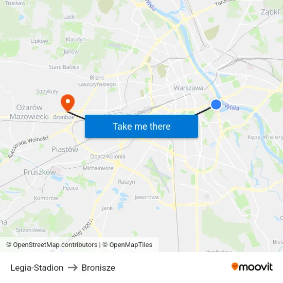 Legia - Stadion to Bronisze map