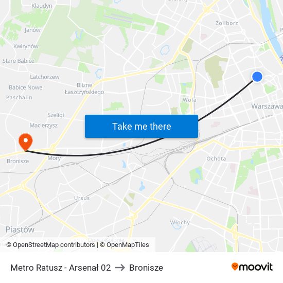 Metro Ratusz - Arsenał 02 to Bronisze map