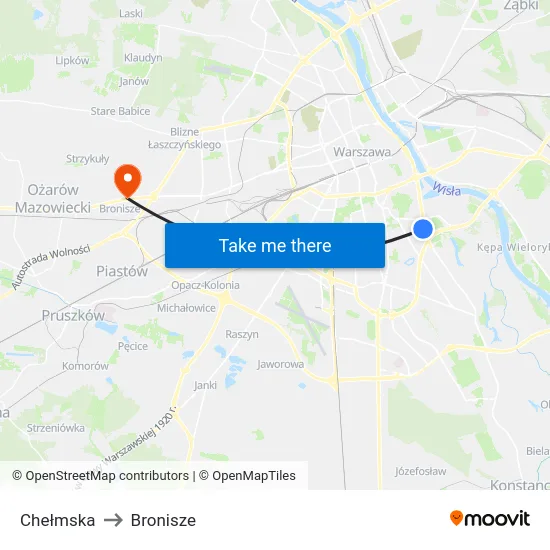 Chełmska to Bronisze map