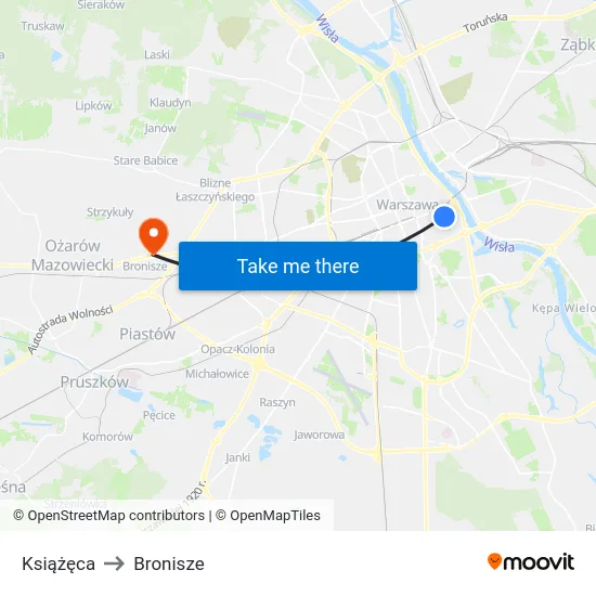 Książęca to Bronisze map