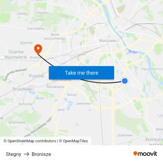 Stegny to Bronisze map